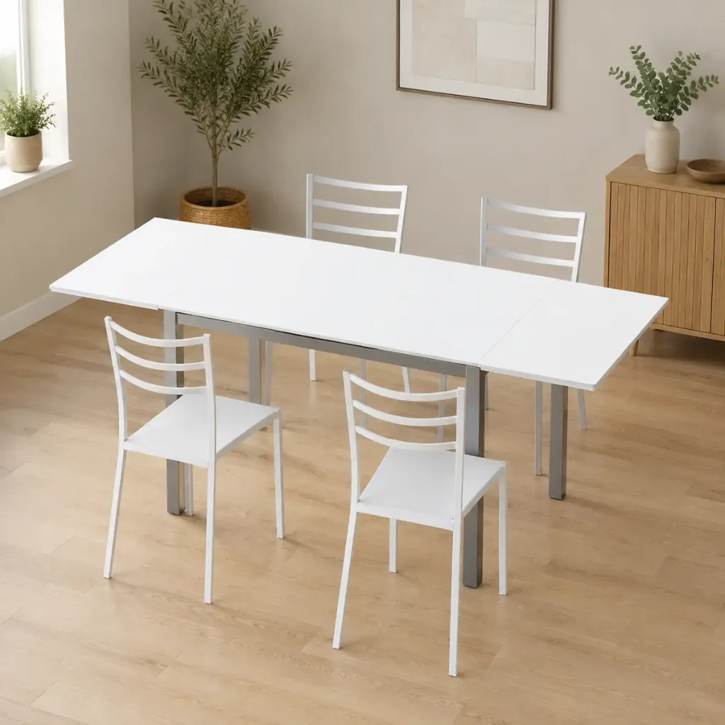 [YS2348] Mesa de jantar extensível SEIXAL 110–180 cm em branco