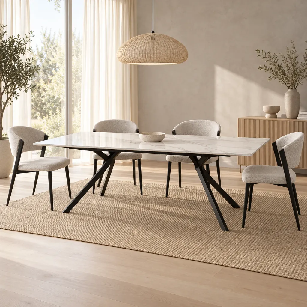 Mesa de jantar TORONTO 220 cm com tampo cerâmico efeito mármore