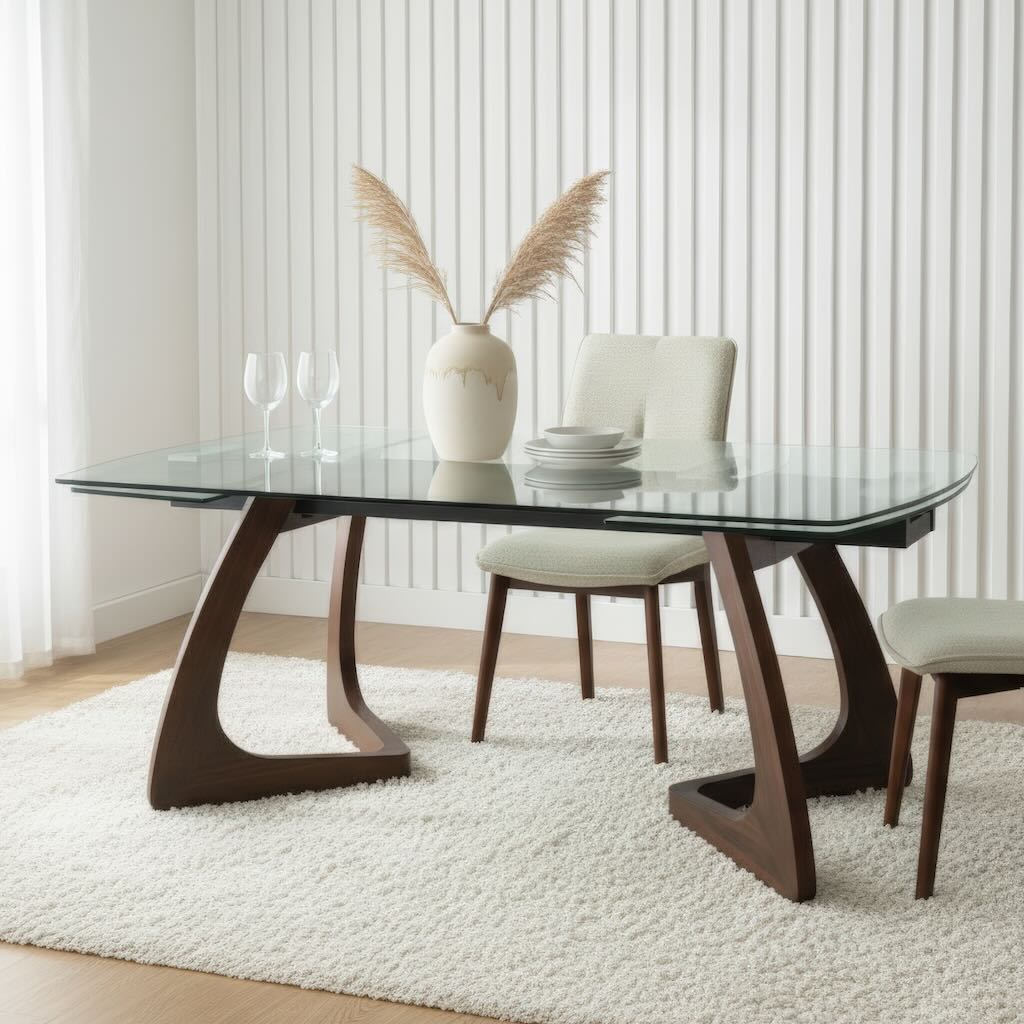 [DF1268WT] Mesa de jantar extensível MÓNACO 180–260 cm com tampo em vidro