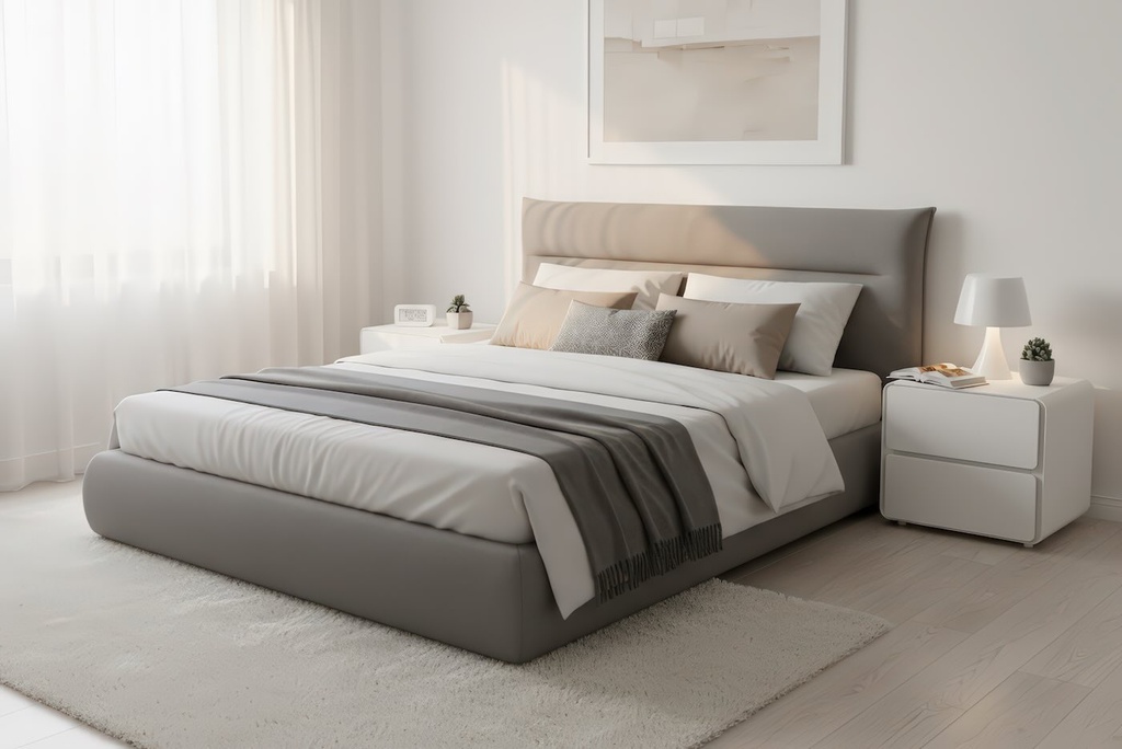 Cama estofada AURORA 160 × 200 cm com arrumação