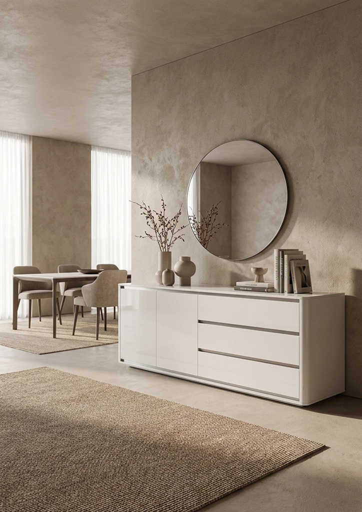 [ARCO-201-SB] Aparador ARCO 200 cm em branco brilho com detalhes metálicos (Cromado)