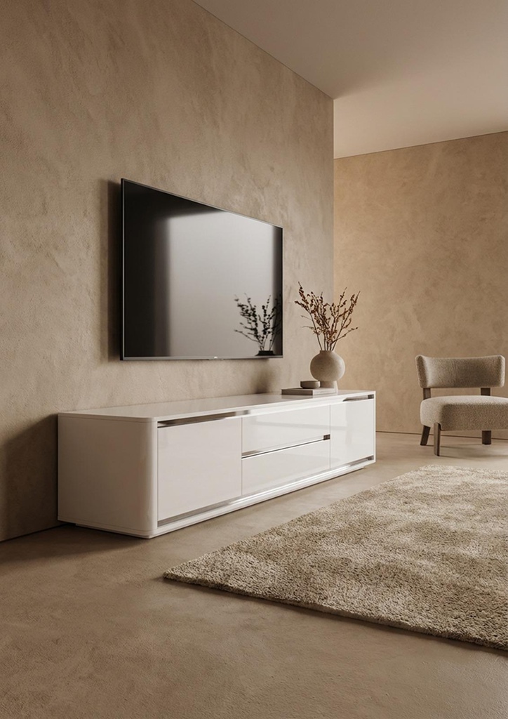 [ARTH-181-TV] Móvel de TV ARCO 180 cm em branco brilho com detalhes metálicos (Cromado)