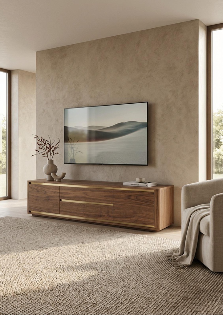 [ARTH-182-TV] Móvel de TV ARCO 180 cm em nogueira com detalhes dourados