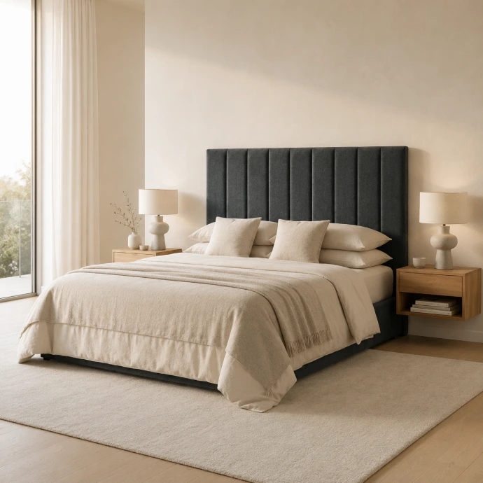[CC1601206AMSNMA] Cabeceira estofada AMÉRICA 160 × 120 cm com linhas verticais (Cinzento escuro)