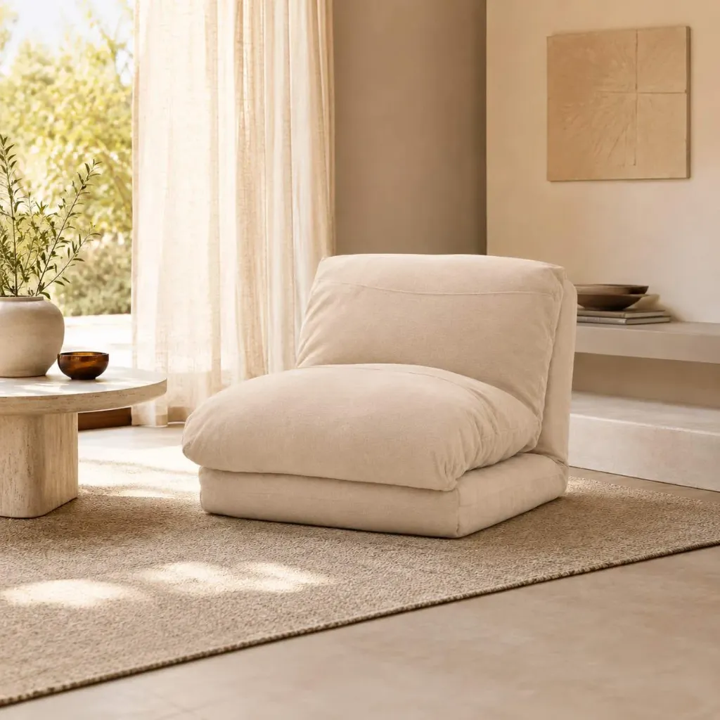 [DF-1252L-BG] Poltrona-cama NORA dobrável com almofada de apoio (Bege)