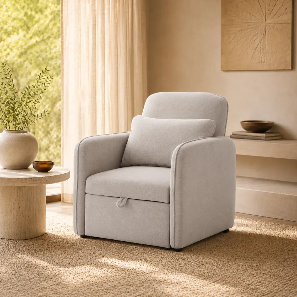 [DF-478-BG] Poltrona-cama ARLO com extensão frontal e almofada de apoio (Bege)