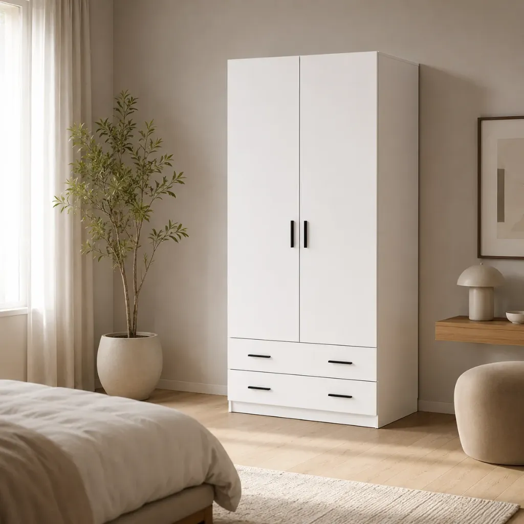 Roupeiro RAY branco com 2 portas e 2 gavetas — 100 cm