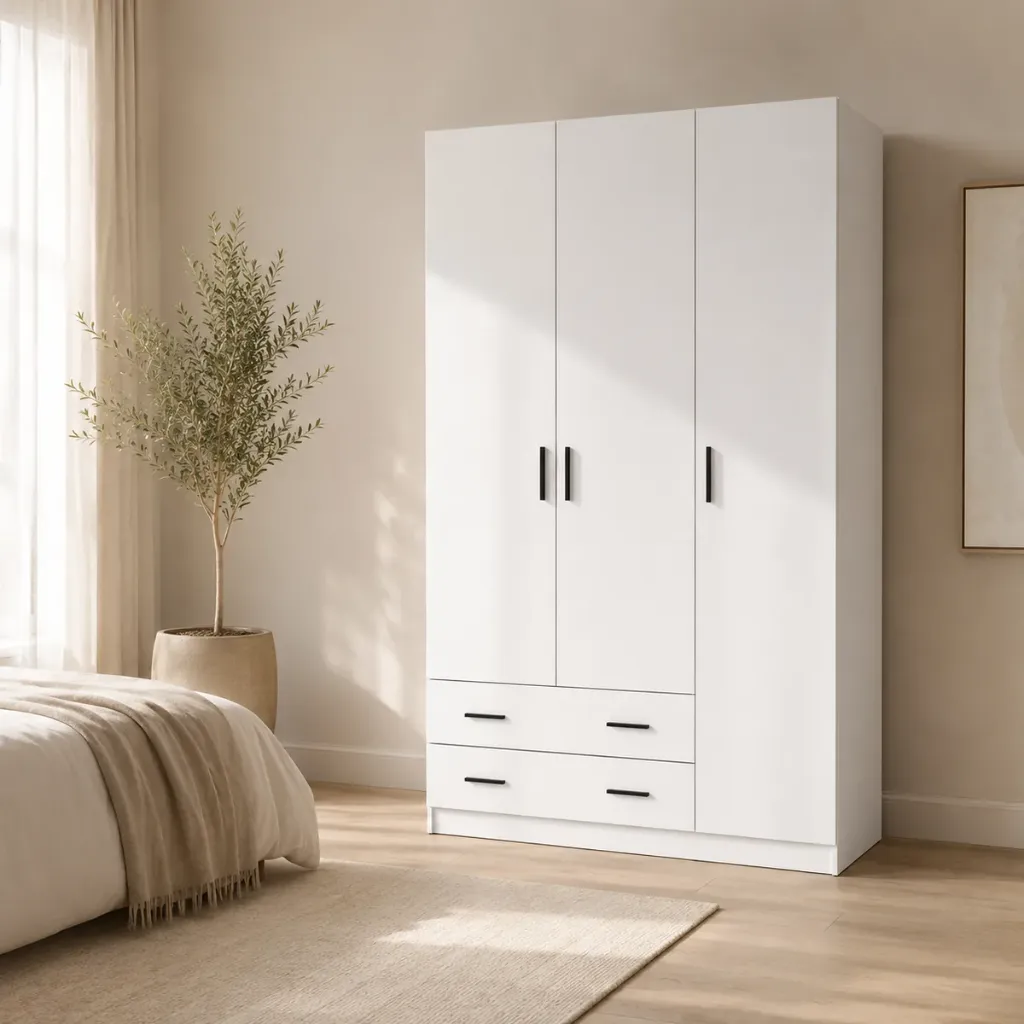 Roupeiro RAY branco com 3 portas e 2 gavetas — 150 cm