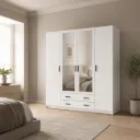Roupeiro RAY branco com 4 portas, espelho e 2 gavetas — 200 cm