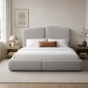 Cama estofada LUNARA 160 × 200 cm com arrumação