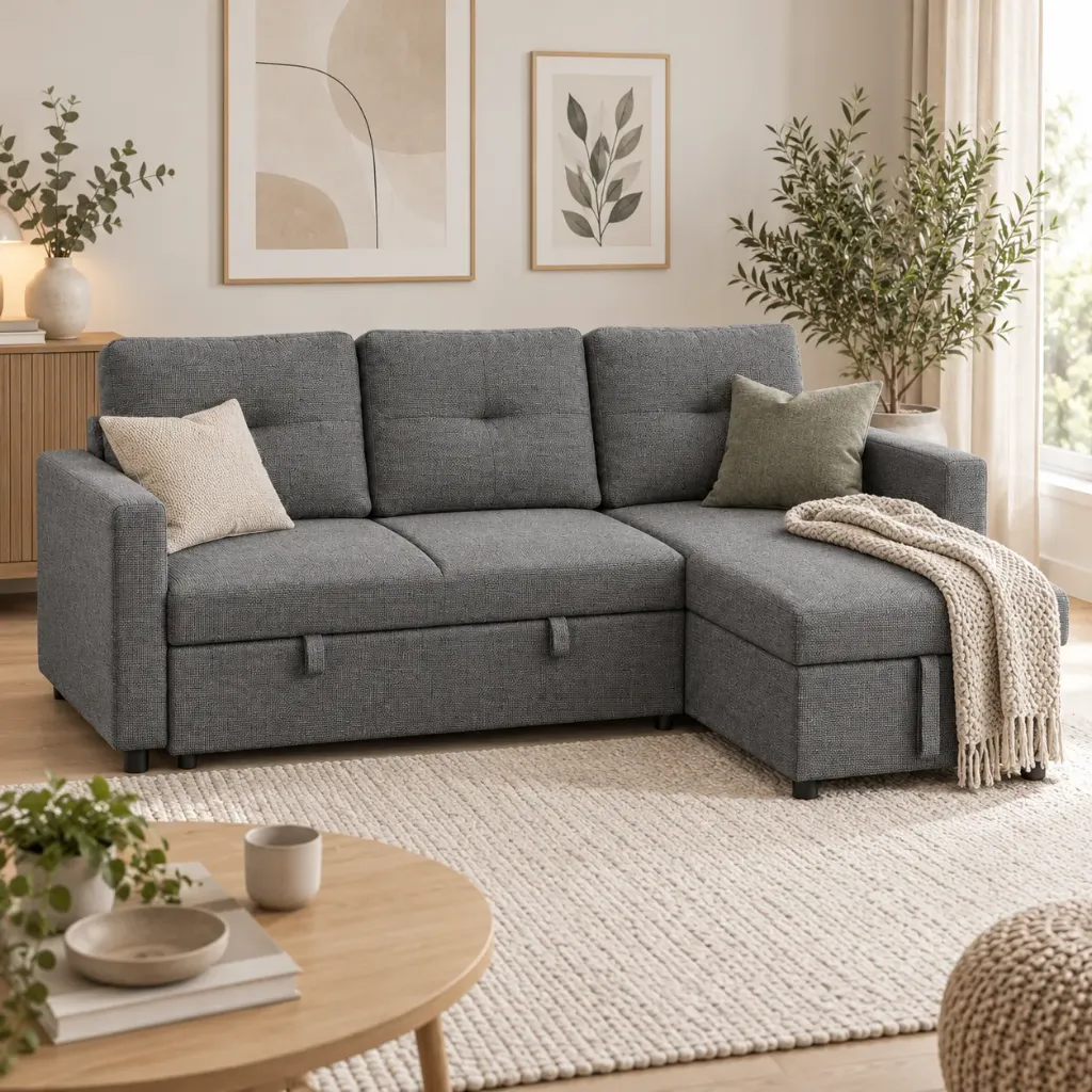 Sofá-cama LUCCA com chaise longue e arrumação
