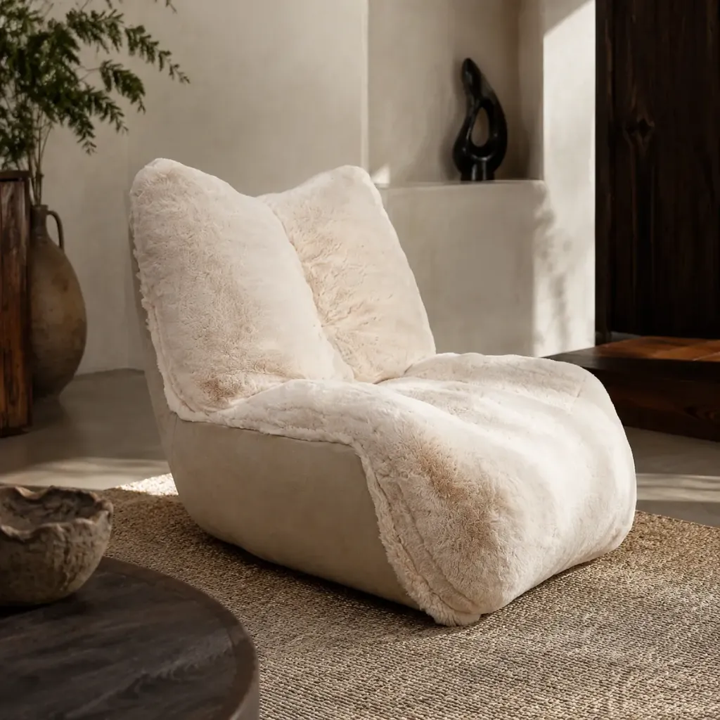 [IAF-SHETLAND-BG] Shetland Chair — Cadeirão Lounge Giratório em Pelo Sintético (Bege)