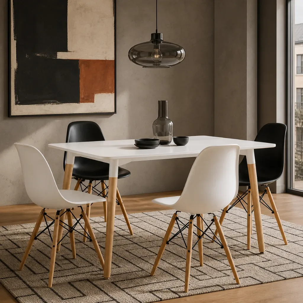 [DT-SQ-NORDIC] Mesa de jantar NORDIC com tampo branco e pés em madeira