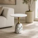 Mesa de apoio CARRARA com tampo em pedra efeito mármore