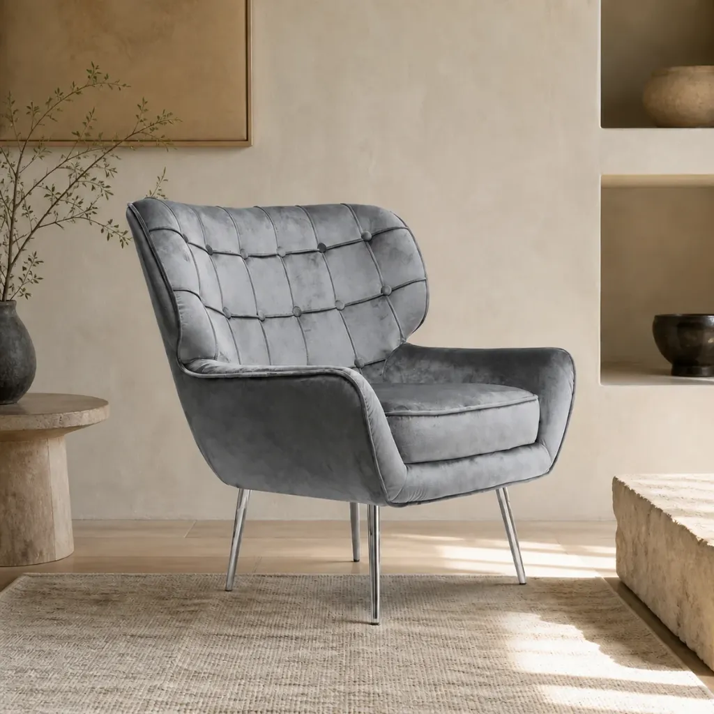 [CAO-ELEG-22-CZ] Cadeirão ELEGANCE em veludo com pés cromados (Velvet-22 (Grey))