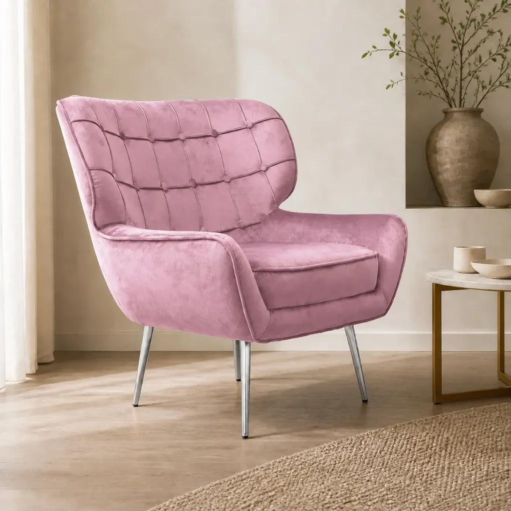 Cadeirão ELEGANCE em veludo com pés cromados