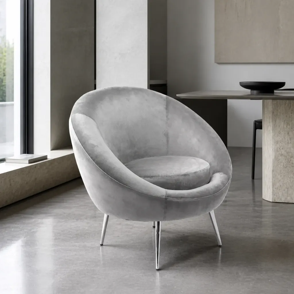 [CAO-PERLA-22-CZ] Cadeirão PERLA em veludo com pés cromados (Velvet-22 (Grey))