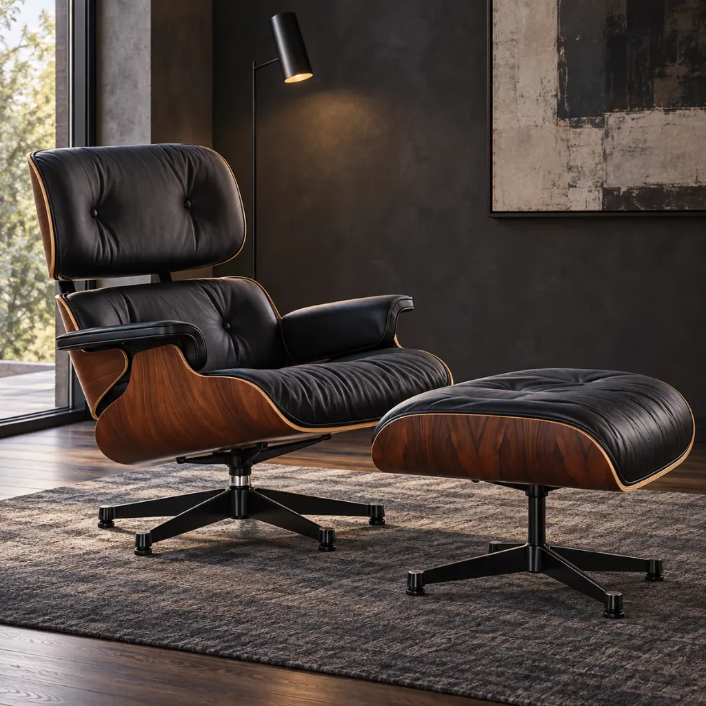 [LC512-PRT] Cadeirão LOUNGE com repousa-pés e base giratória (Preto)