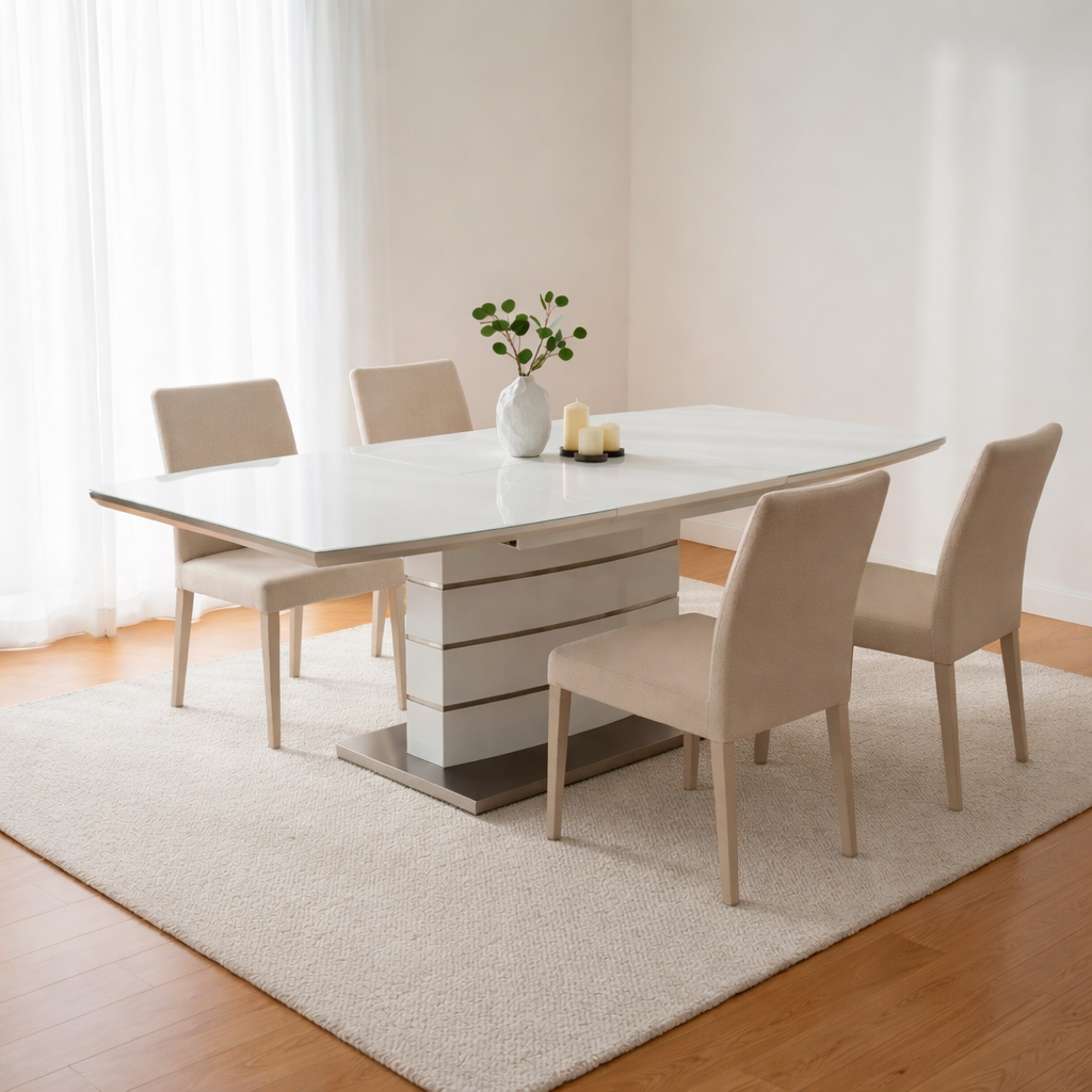 [KJT001] Mesa de jantar extensível PARIS 160–220 cm em branco brilho
