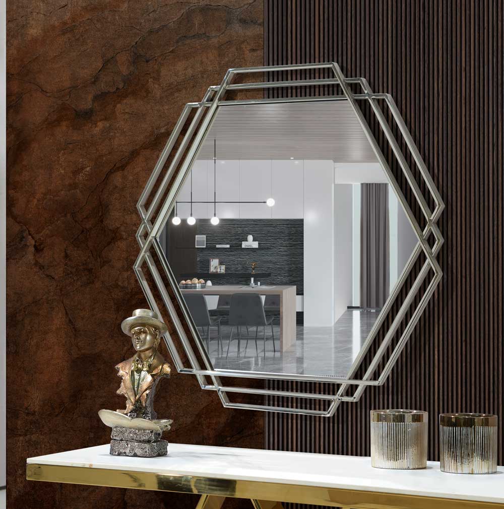 [HMR-031-GLD] Espelho decorativo CHARME com moldura geométrica (Dourado)
